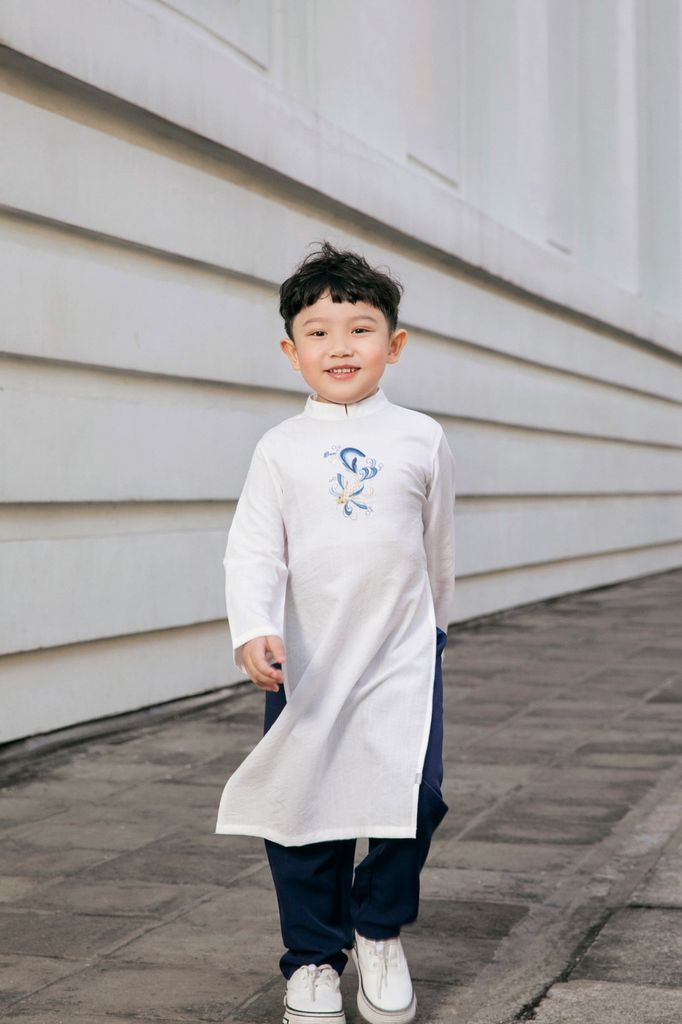 Cá Chép - Set Áo Dài Thêu Cao Cấp Bé Trai Trắng