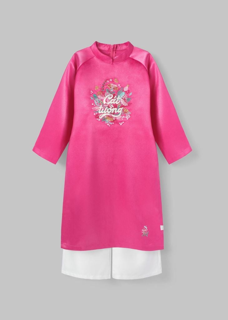 Cát Tường - Set Áo Dài Thêu Cao Cấp Bé Gái Hồng