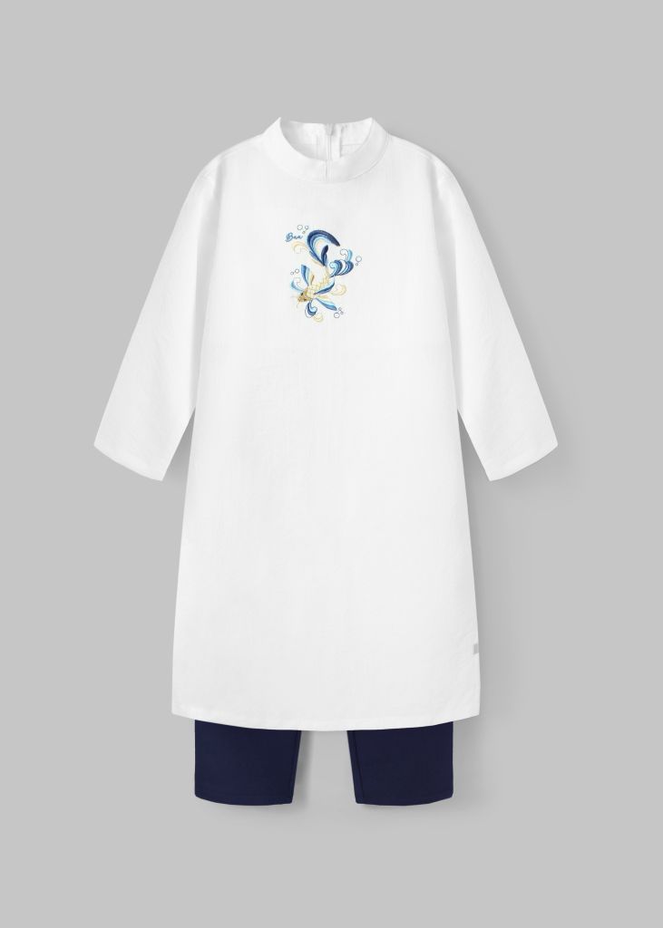 Cá Chép - Set Áo Dài Thêu Cao Cấp Bé Trai Trắng