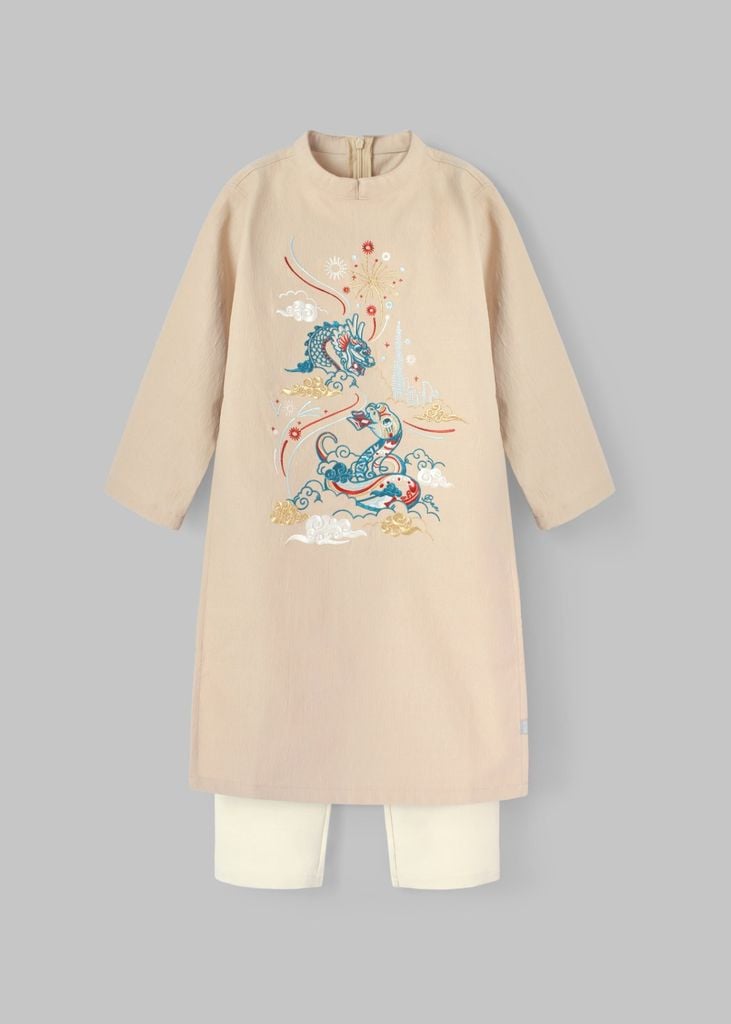 Rồng Rắn Lên Mây - Set Áo Dài Thêu Cao Cấp Bé Trai Be