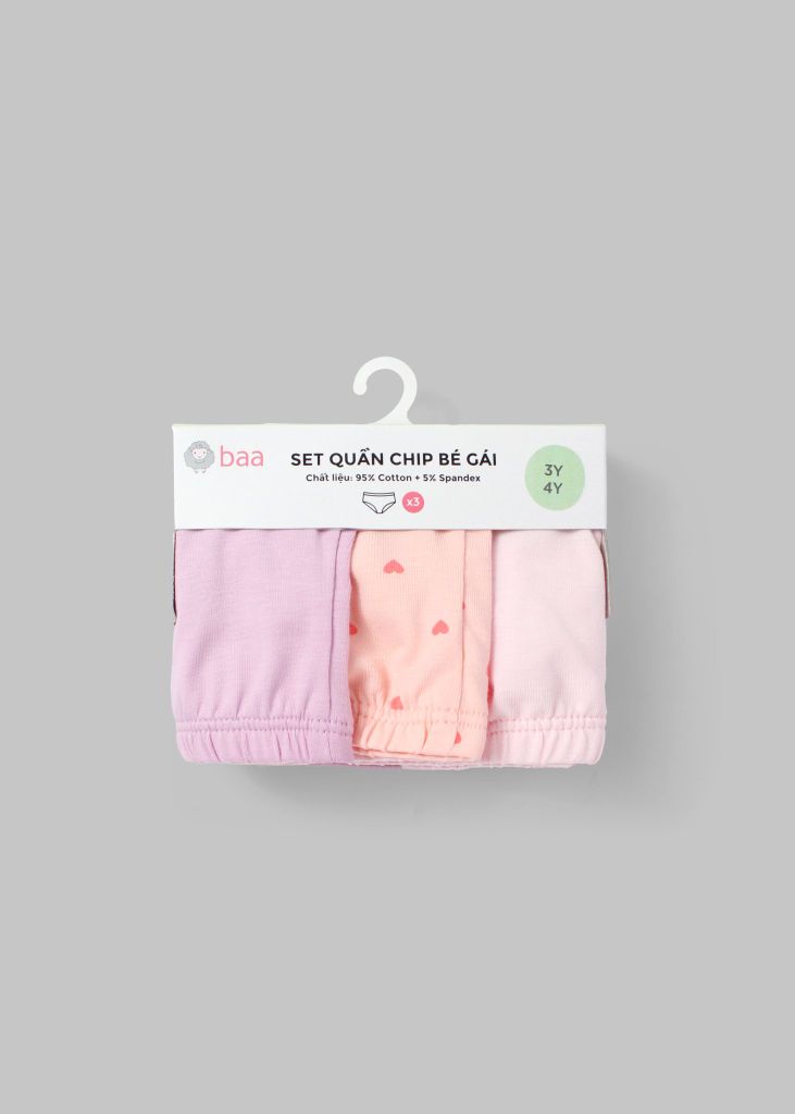 Set 3 Quần Chip Tam Giác Cotton Bé Gái Hồng Trái Tim (Ngẫu Nhiên)
