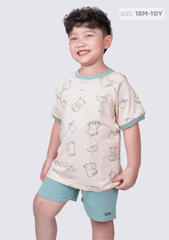 Đồ Bộ Ngắn Tay Bé Trai Be Hoạ Tiết Capybara Phối Xanh Lá