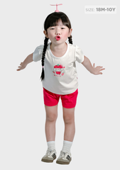 Đồ Bộ Ngắn Tay Bé Gái Trắng Berry Phối Hồng