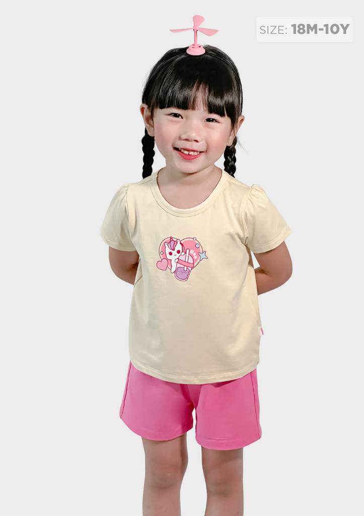 Đồ Bộ Ngắn Tay Bé Gái Be Unicorn Phối Hồng