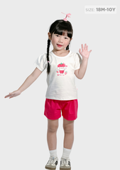 Đồ Bộ Ngắn Tay Bé Gái Trắng Berry Phối Hồng