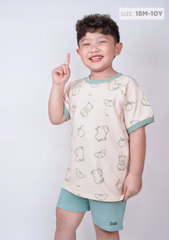 Đồ Bộ Ngắn Tay Bé Trai Be Hoạ Tiết Capybara Phối Xanh Lá