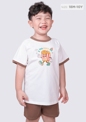 Đồ Bộ Ngắn Tay Bé Trai Trắng Khoai Tây Chiên Phối Nâu