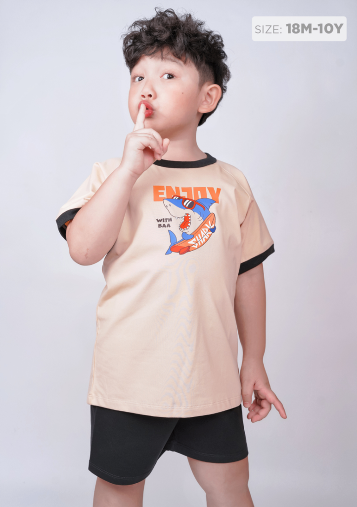 Đồ Bộ Ngắn Tay Bé Trai Be Cá Mập Phối Đen
