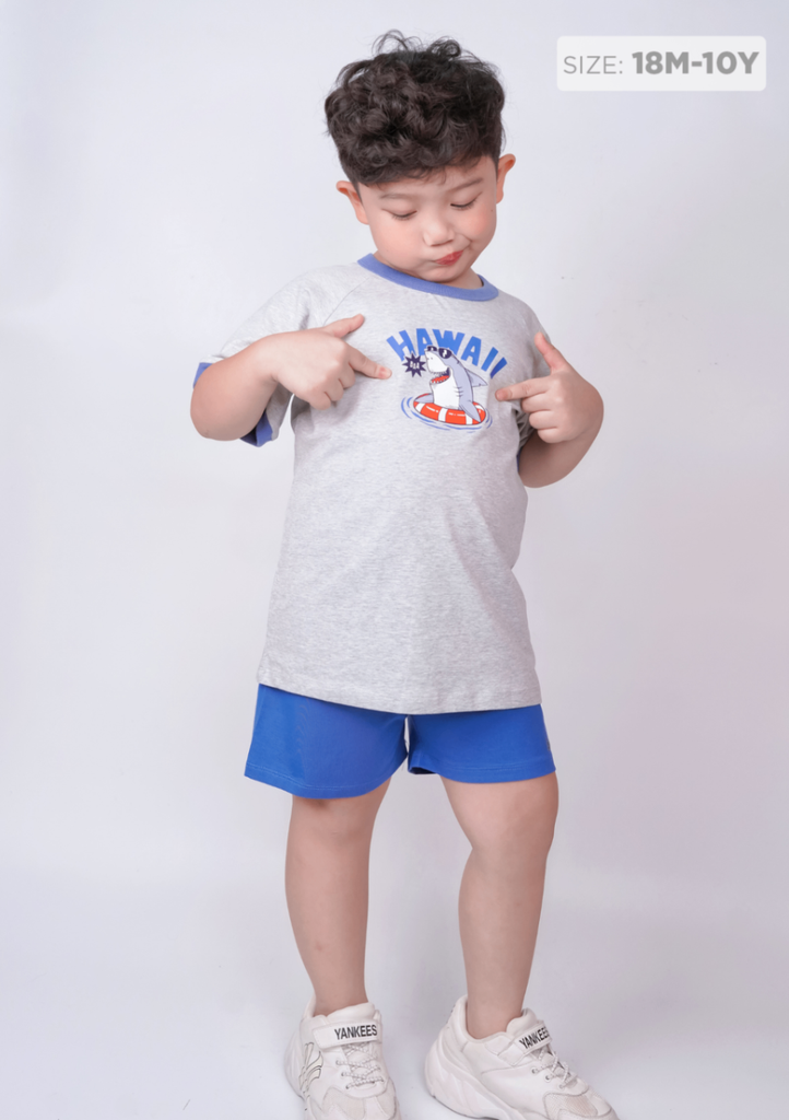 Đồ Bộ Ngắn Tay Bé Trai Xám Cá Mập Phối Xanh
