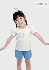 Đồ Bộ Ngắn Tay Bé Gái Trắng Vịt Phối Xanh Nhạt