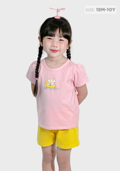 Đồ Bộ Ngắn Tay Bé Gái Hồng Sun's Out Phối Vàng
