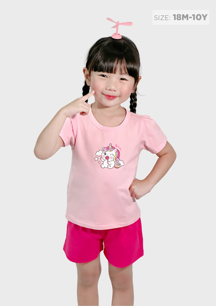 Đồ Bộ Ngắn Tay Bé Gái Hồng Nhạt Unicorn