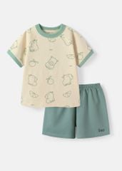 Đồ Bộ Ngắn Tay Bé Trai Be Hoạ Tiết Capybara Phối Xanh Lá