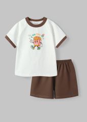Đồ Bộ Ngắn Tay Bé Trai Trắng Khoai Tây Chiên Phối Nâu