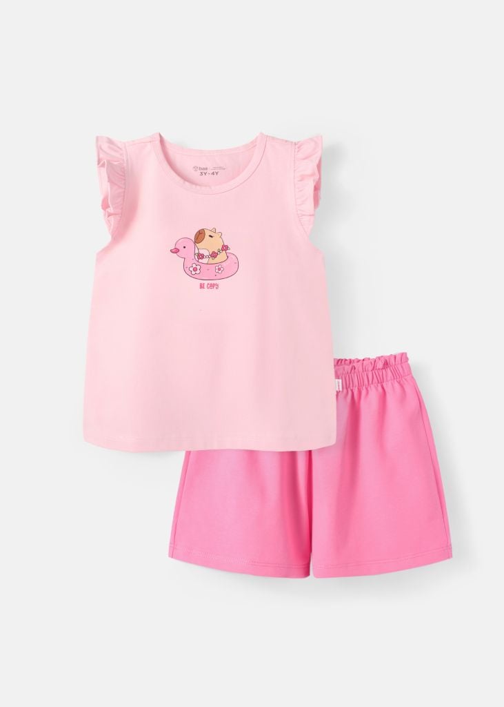 Đồ Bộ Cánh Tiên Bé Gái Hồng Nhạt Phối Capybara