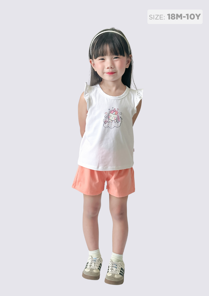 Đồ Bộ Cánh Tiên Bé Gái Trắng Unicorn Phối Hồng Cam