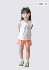 Đồ Bộ Cánh Tiên Bé Gái Trắng Unicorn Phối Hồng Cam