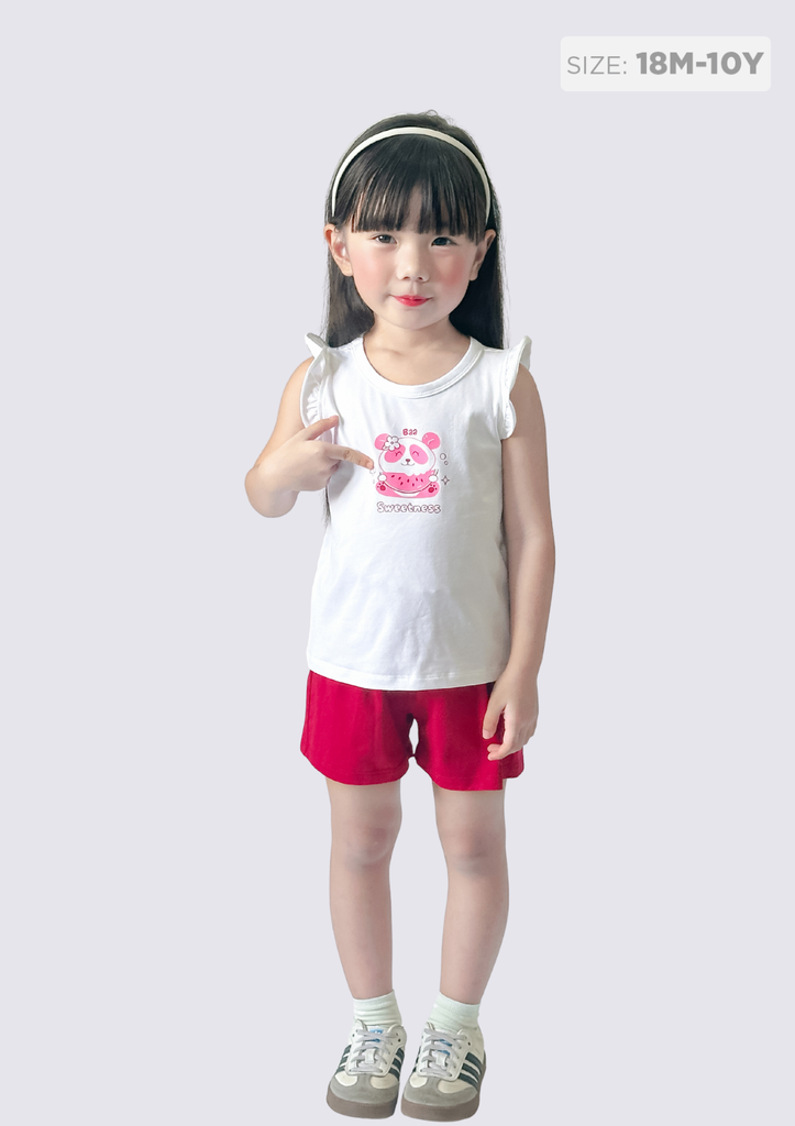 Đồ Bộ Cánh Tiên Bé Gái Trắng Sweetness Phối Đỏ