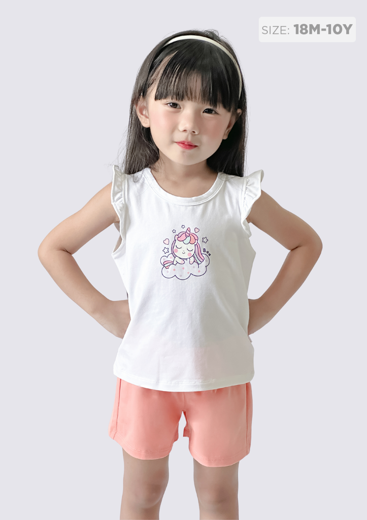 Đồ Bộ Cánh Tiên Bé Gái Trắng Unicorn Phối Hồng Cam