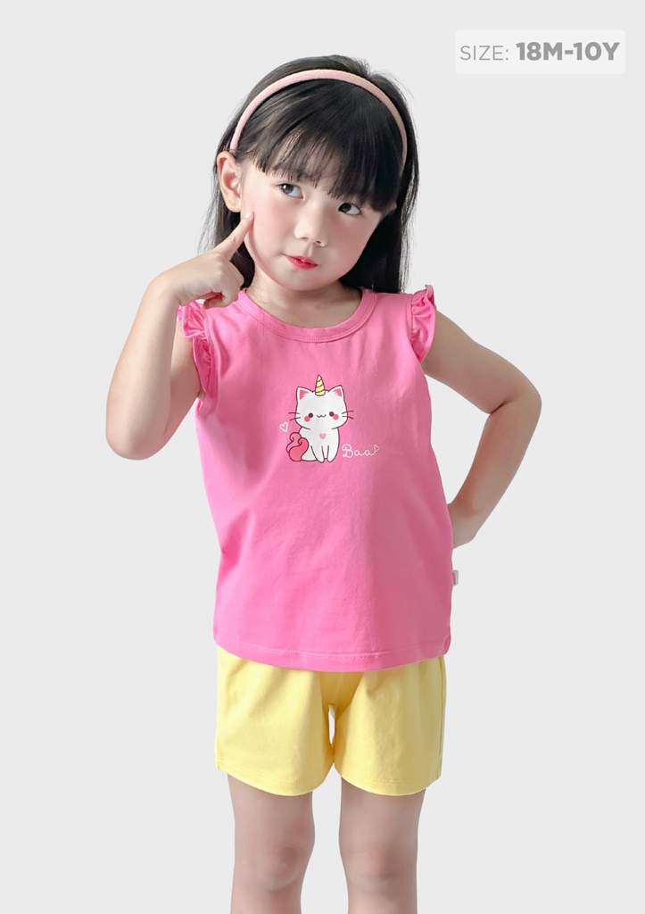 Đồ Bộ Cánh Tiên Bé Gái Hồng Mèo Xinh Phối Vàng