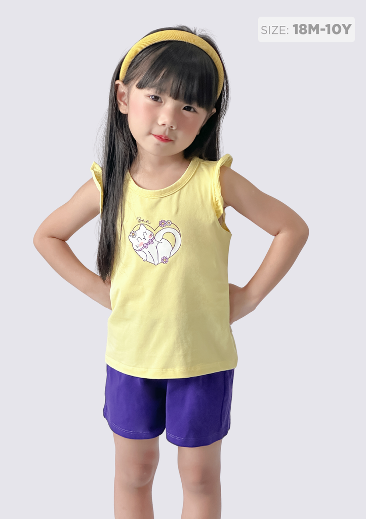 Đồ Bộ Cánh Tiên Bé Gái Vàng Mèo Xinh Phối Tím