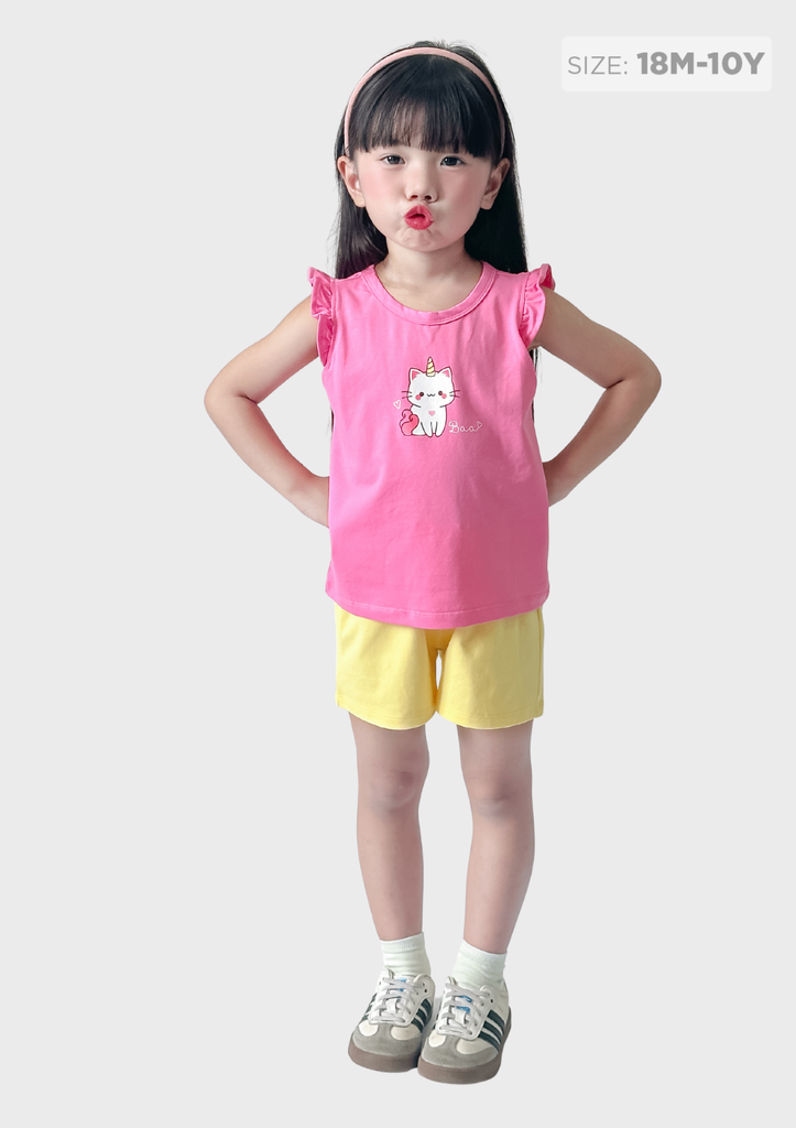 Đồ Bộ Cánh Tiên Bé Gái Hồng Mèo Xinh Phối Vàng