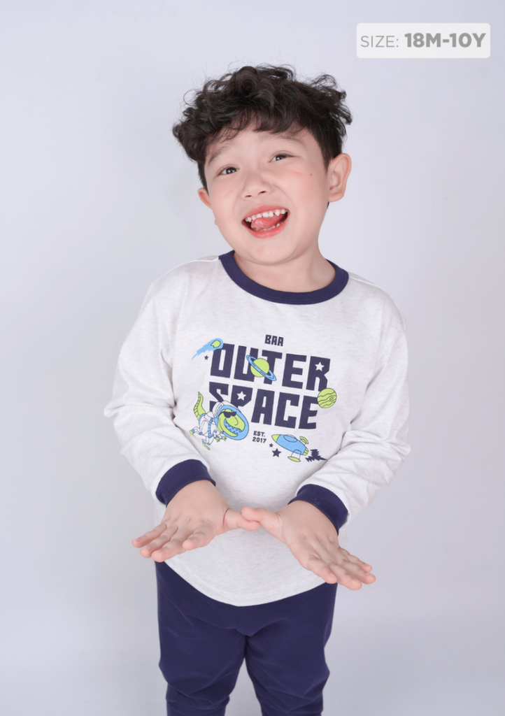 Đồ Bộ Dài Bé Trai Xám Outer Space Phối Navy