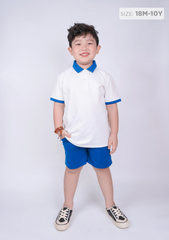 Set Polo Bé Trai Cổ Dệt Xanh Phối Trắng Thêu Logo