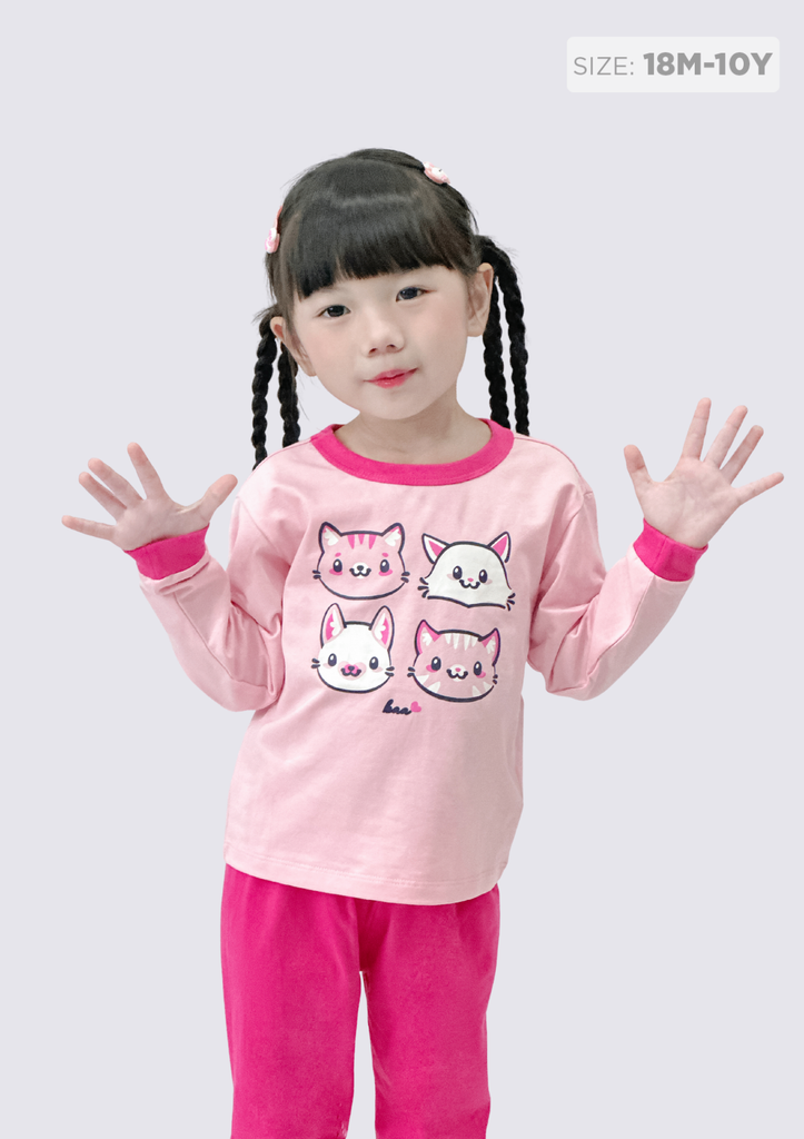 Đồ Bộ Dài Bé Gái Hồng Nhạt Phối Mèo Xinh