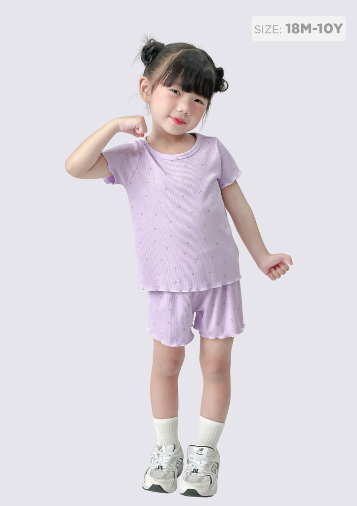 Đồ Bộ Ngắn Tay Bé Gái Thun Lạnh Gân Tím Cherry