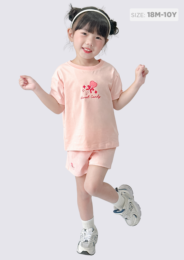 Đồ Bộ Ngắn Tay Bé Gái Hồng Cam Sweet Candy