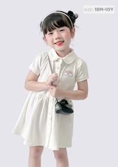Đầm Polo Ngắn Tay Bé Gái Trắng Thêu Rainbow