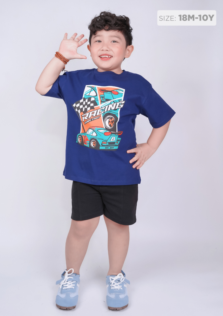 Áo Thun Form Rộng Bé Trai 210gsm Navy Racing