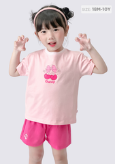 Đồ Bộ Ngắn Tay Bé Gái Hồng Nhạt Sweet Cherry