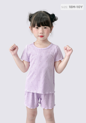 Đồ Bộ Ngắn Tay Bé Gái Thun Lạnh Gân Tím Cherry