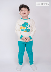 Đồ Bộ Dài Bé Trai Kem Khủng Long Phối Xanh Lá