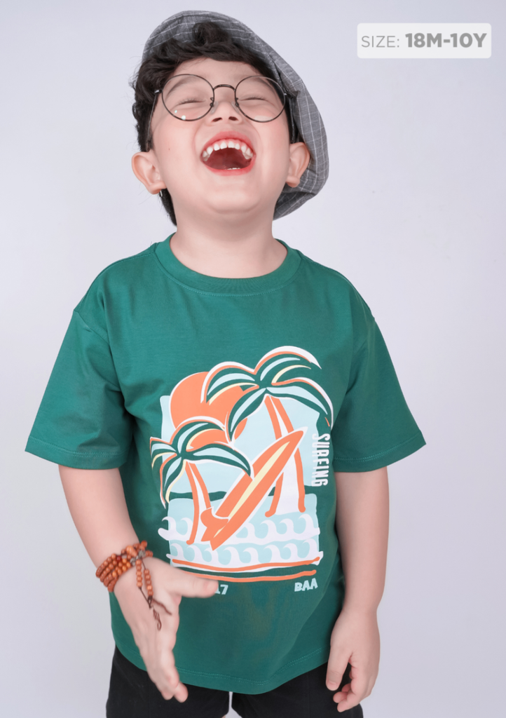 Áo Thun Form Rộng Bé Trai 210gsm Xanh Lá Nhiệt Đới
