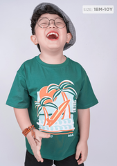 Áo Thun Form Rộng Bé Trai 210gsm Xanh Lá Nhiệt Đới