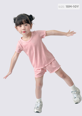 Đồ Bộ Ngắn Tay Bé Gái Thun Lạnh Gân Hồng Cherry