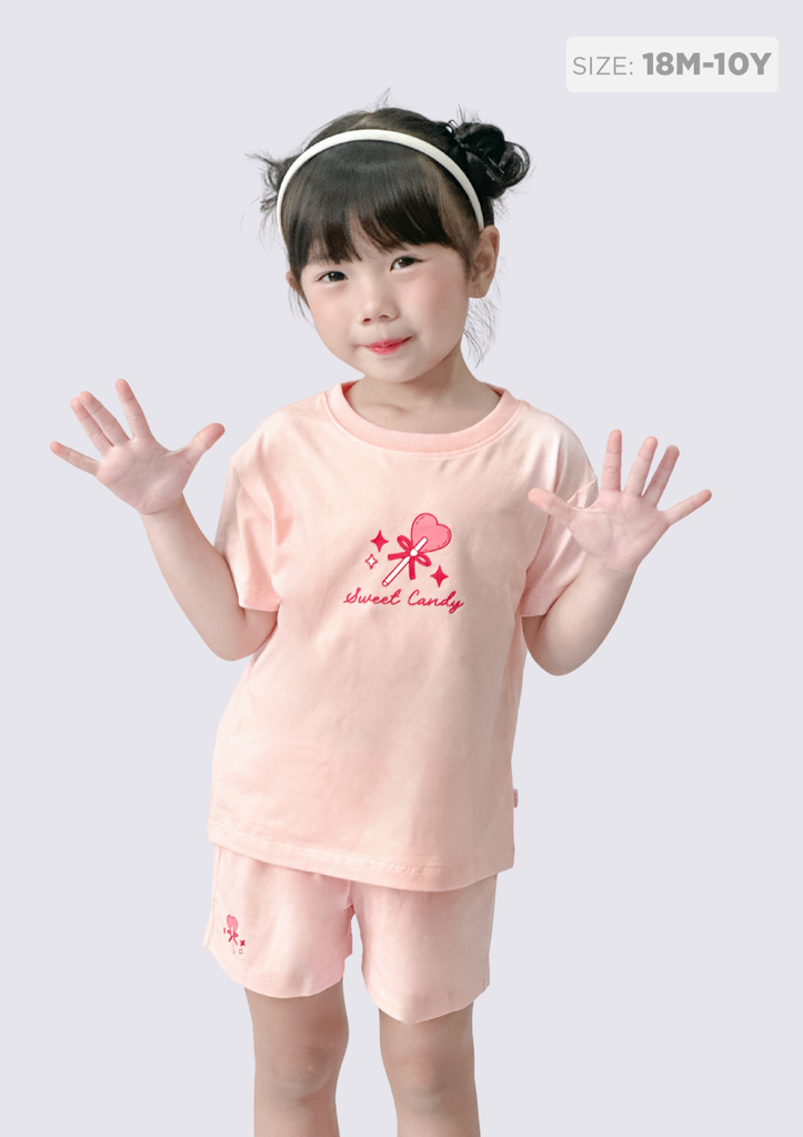 Đồ Bộ Ngắn Tay Bé Gái Hồng Cam Sweet Candy