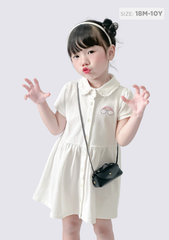 Đầm Polo Ngắn Tay Bé Gái Trắng Thêu Rainbow