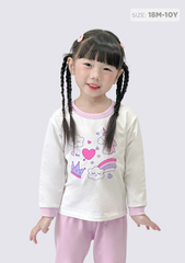 Đồ Bộ Dài Bé Gái Trắng Unicorn Phối Tím Nhạt