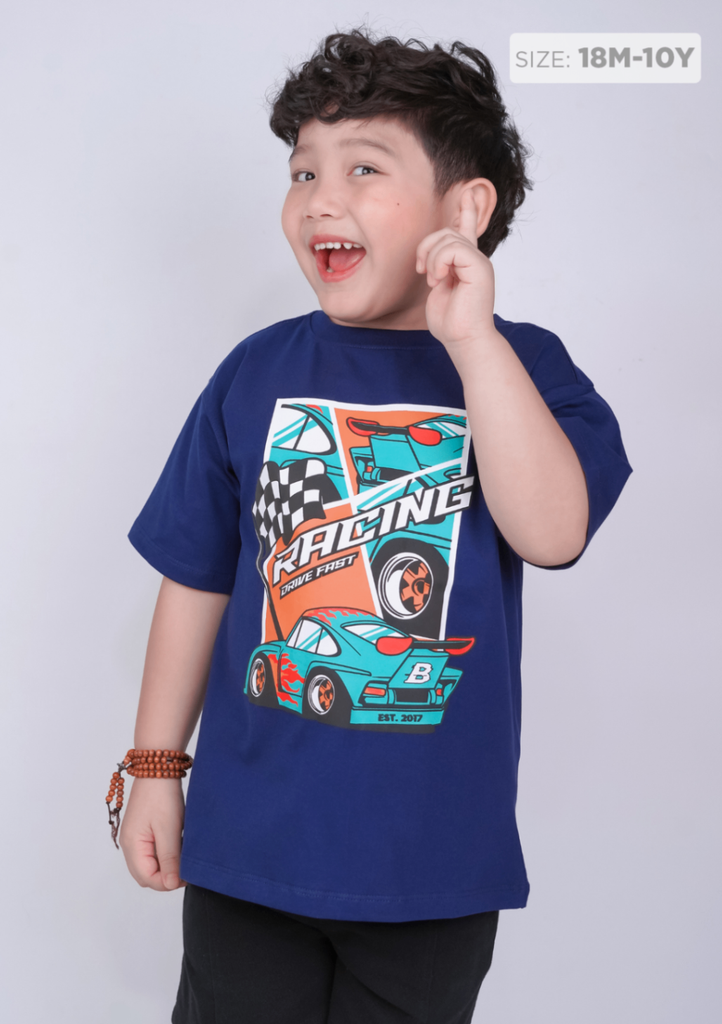 Áo Thun Form Rộng Bé Trai 210gsm Navy Racing