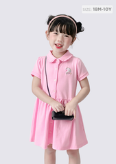 Đầm Polo Ngắn Tay Bé Gái Hồng Thêu Unicorn