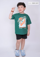 Áo Thun Form Rộng Bé Trai 210gsm Xanh Lá Nhiệt Đới