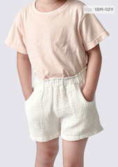 Quần Short Bé Gái Xô Muslin Trắng Kem