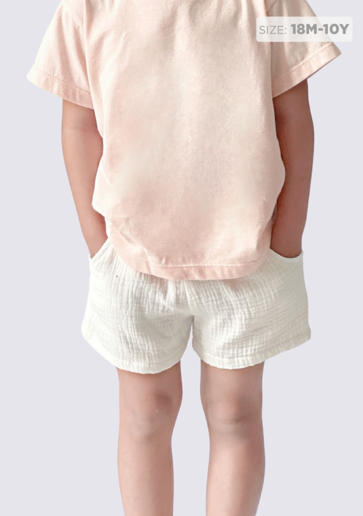 Quần Short Bé Gái Xô Muslin Trắng Kem