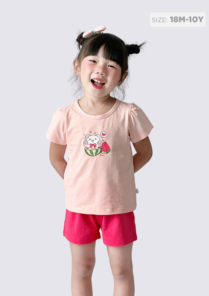 Đồ Bộ Ngắn Tay Bé Gái Hồng Cam Sweet Watermelon