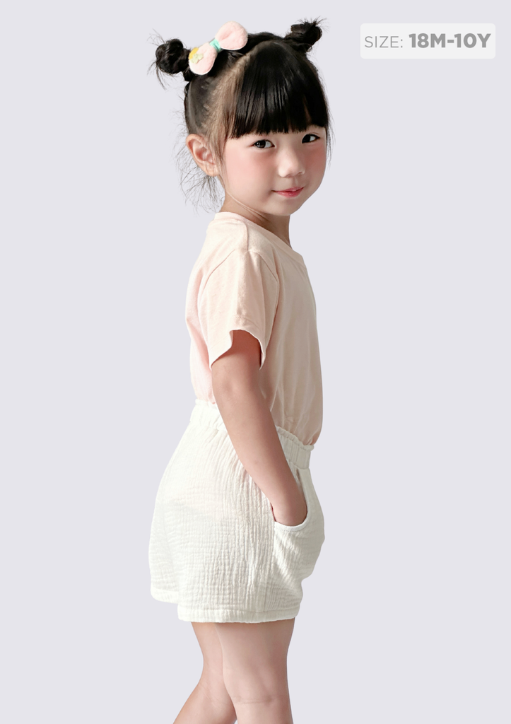 Quần Short Bé Gái Xô Muslin Trắng Kem