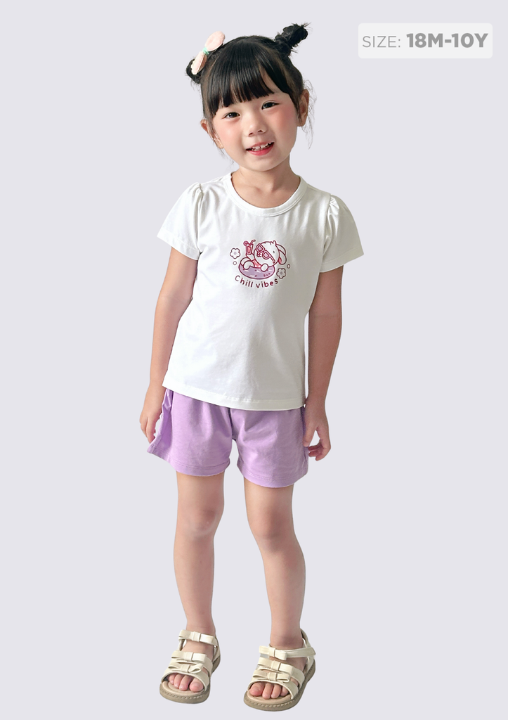 Đồ Bộ Ngắn Tay Bé Gái Trắng Thỏ Xinh Phối Tím